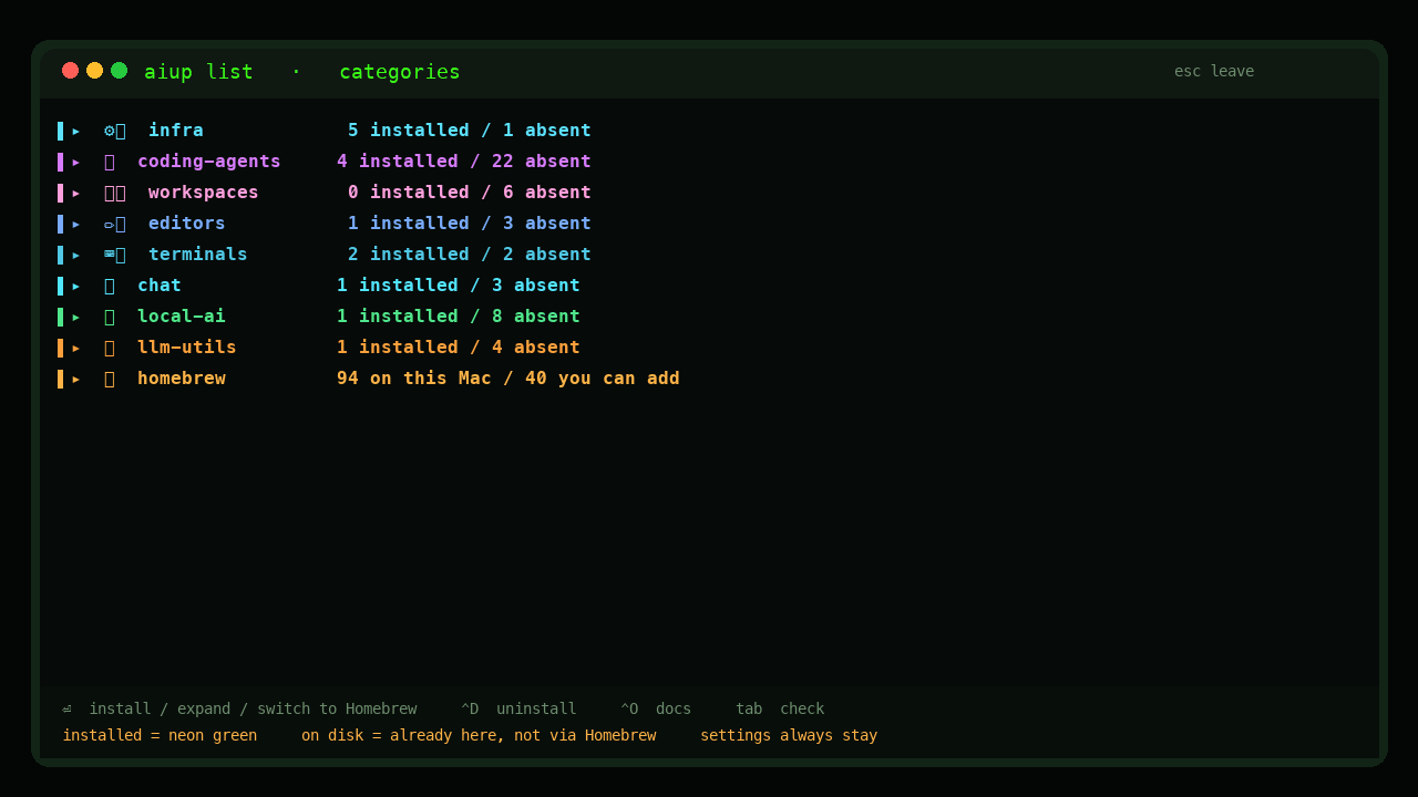 aiup list running in the terminal